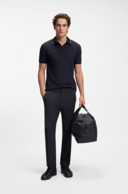 Pantaloni regular fit in tessuto elasticizzato idrorepellente, Blu scuro