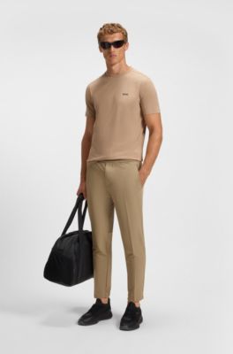 Pantalon Tapered en tissu stretch d&eacute;perlant, Beige