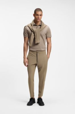 Pantalon Tapered en tissu stretch d&eacute;perlant, Beige