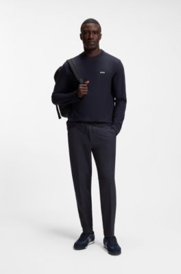 Pantaloni con fit affusolato in tessuto elasticizzato idrorepellente, Blu scuro