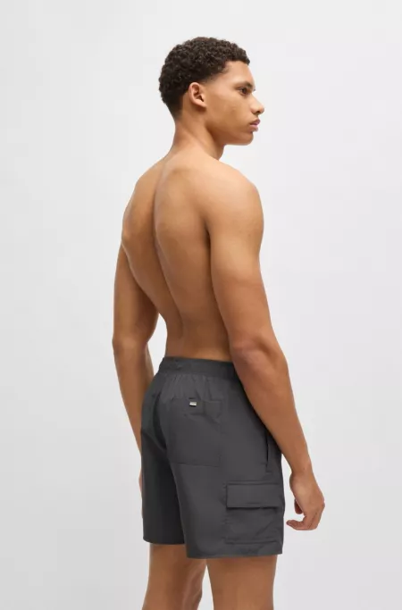 Cargo-pocket swim shorts with logo badge