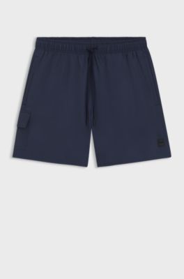 Cargo-pocket swim shorts with logo badge, Dark Blue