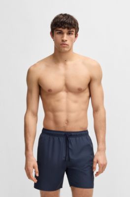 Cargo-pocket swim shorts with logo badge, Dark Blue