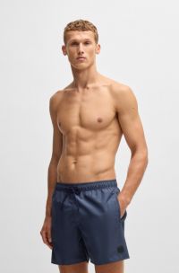 Cargo-pocket swim shorts with logo badge, Dark Blue