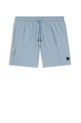 Cargo-pocket swim shorts with logo badge, Light Blue