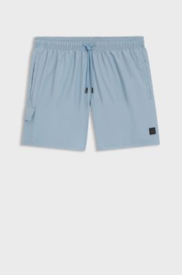 Cargo-pocket swim shorts with logo badge, Light Blue