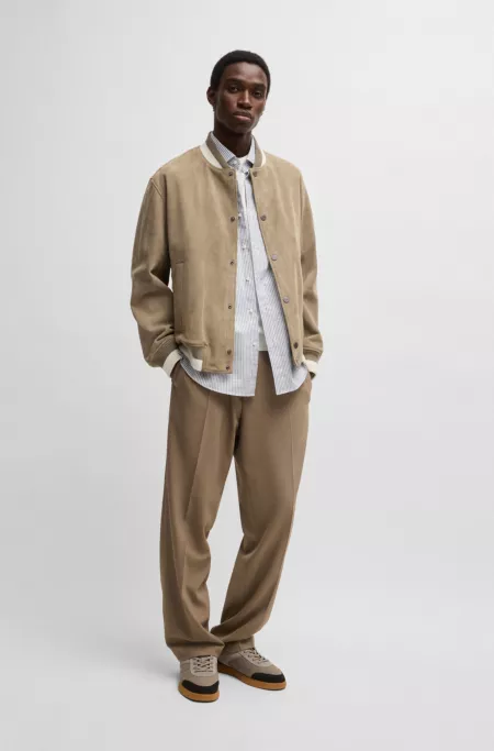 Ribbed-trim bomber jacket in suede