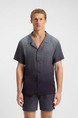 Camicia regular fit con stampa del monogramma d&eacute;grad&eacute;, Grigio scuro