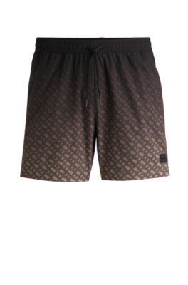 Logo-badge swim shorts with degrad&eacute; monogram print, Black