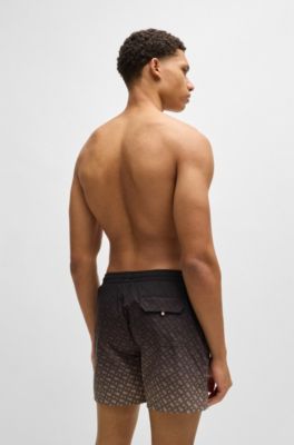 Logo-badge swim shorts with degrad&eacute; monogram print, Black