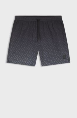 Boxer da mare con targhetta con logo e stampa del monogramma d&eacute;grad&eacute;, Grigio scuro