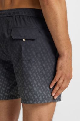 Boxer da mare con targhetta con logo e stampa del monogramma d&eacute;grad&eacute;, Grigio scuro