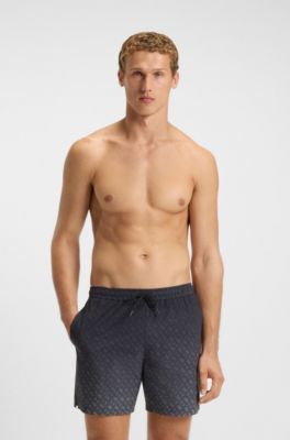 Logo-badge swim shorts with degrad&eacute; monogram print, Dark Grey