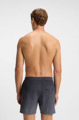 Logo-badge swim shorts with degrad&eacute; monogram print, Dark Grey