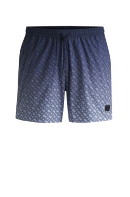 Logo-badge swim shorts with degrad&eacute; monogram print, Blue
