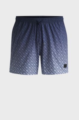Logo-badge swim shorts with degrad&eacute; monogram print, Blue