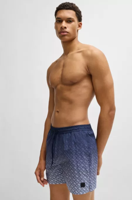 Logo-badge swim shorts with degradé monogram print