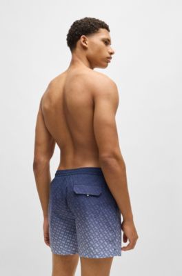 Zwemshorts met logopatch en monogramprint in kleurverloop, Blauw
