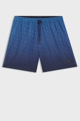 Short de bain &agrave; badge logot&eacute; et imprim&eacute; monogramme effet d&eacute;grad&eacute;, Bleu