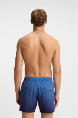 Logo-badge swim shorts with degrad&eacute; monogram print, Blue