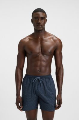 Logo-badge swim shorts with degrad&eacute; monogram print, Blue