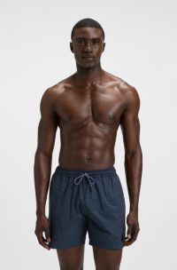 Short de bain à badge logoté et imprimé monogramme effet dégradé, Bleu