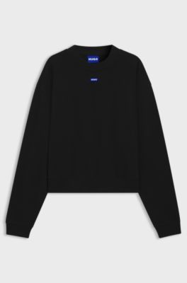Sweat en molleton de coton avec &eacute;tiquette logot&eacute;e, Noir