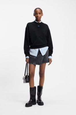 Sweat en molleton de coton avec &eacute;tiquette logot&eacute;e, Noir