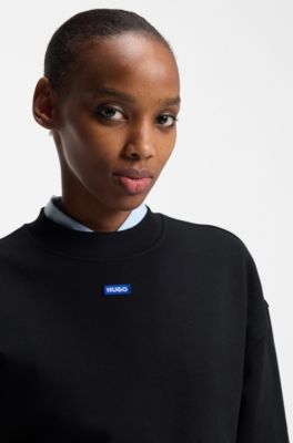 Sweat en molleton de coton avec &eacute;tiquette logot&eacute;e, Noir