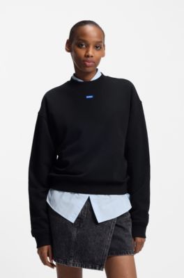 Sweat en molleton de coton avec &eacute;tiquette logot&eacute;e, Noir
