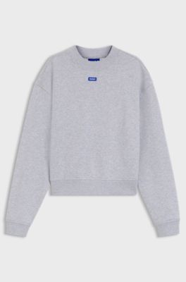 Cotton-terry sweatshirt with logo badge, Light Grey