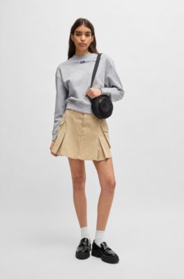 Cotton-terry sweatshirt with logo badge, Light Grey