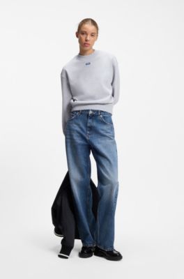 Cotton-terry sweatshirt with logo badge, Light Grey