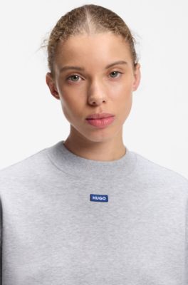 Cotton-terry sweatshirt with logo badge, Light Grey