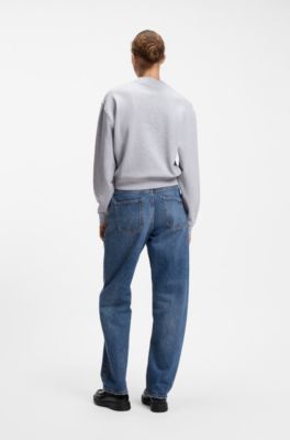 Cotton-terry sweatshirt with logo badge, Light Grey