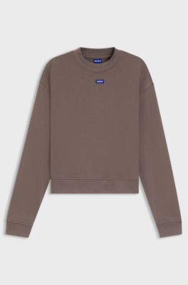 Sweat en molleton de coton avec &eacute;tiquette logot&eacute;e, Marron