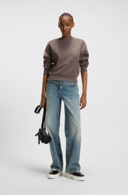 Sweatshirt aus Baumwoll-Terry mit Logo-Badge, Braun