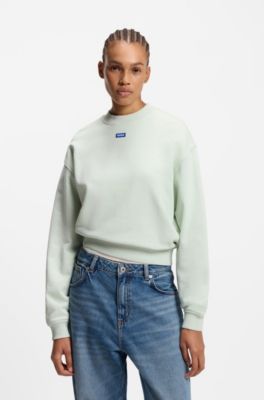 Cotton-terry sweatshirt with logo badge, Light Green