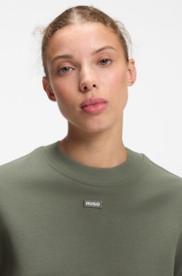 Felpa in terry di cotone con targhetta con logo, Verde