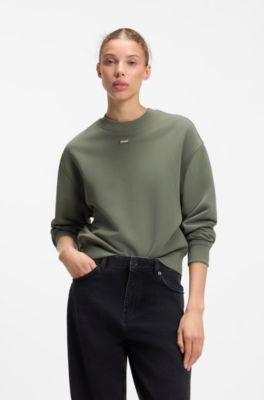 Felpa in terry di cotone con targhetta con logo, Verde