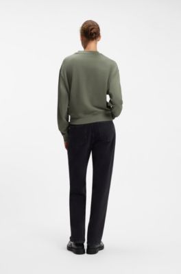 Felpa in terry di cotone con targhetta con logo, Verde
