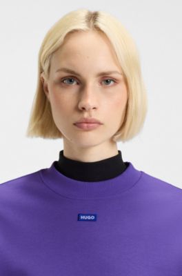 Cotton-terry sweatshirt with logo badge, Purple