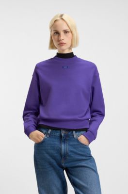 Cotton-terry sweatshirt with logo badge, Purple