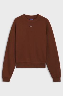 Felpa in terry di cotone con targhetta con logo, Marrone