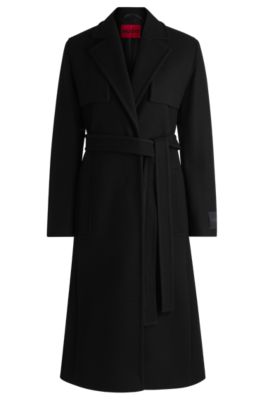 HUGO - Regular-fit belted trench coat with oversized lapels - Black