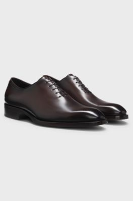 Italian-made Oxford shoes in burnished leather, Dark Brown