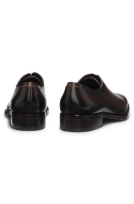 Italian-made Oxford shoes in burnished leather, Dark Brown