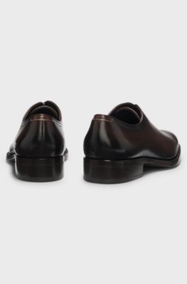 Italian-made Oxford shoes in burnished leather, Dark Brown