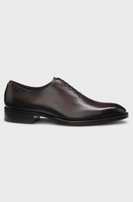Italian-made Oxford shoes in burnished leather, Dark Brown