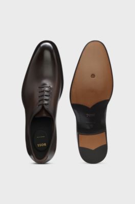 Italian-made Oxford shoes in burnished leather, Dark Brown